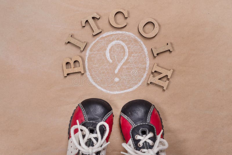 Word bitcoin in abstract letters and question mark. royalty free stock images