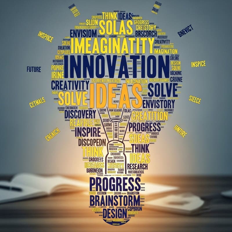 Cloud shaped like a lightbulb features terms related to creativity royalty free illustration