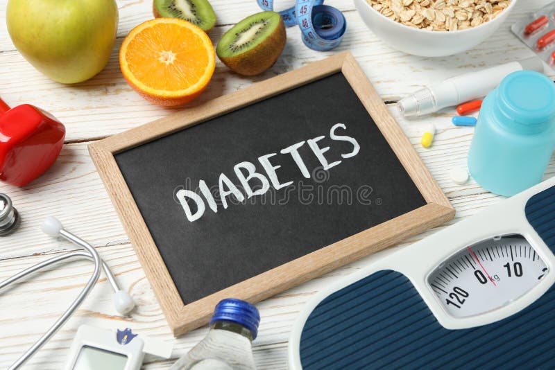 Word Diabetes and Diabetic Accessories on Background Stock Image ...