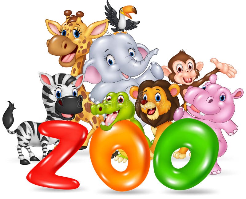 Word dierentuin met gelukkig beeldverhaal wild dierlijk Afrika vector illustratie Word dierentuin met gelukkig beeldverhaal wild dierlijk Afrika vector illustratie