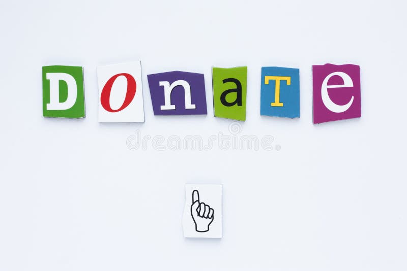 Word donate from cut letters on white background. Donation concept. A word writing text showing donate. Abstract card on white bac royalty free stock photography