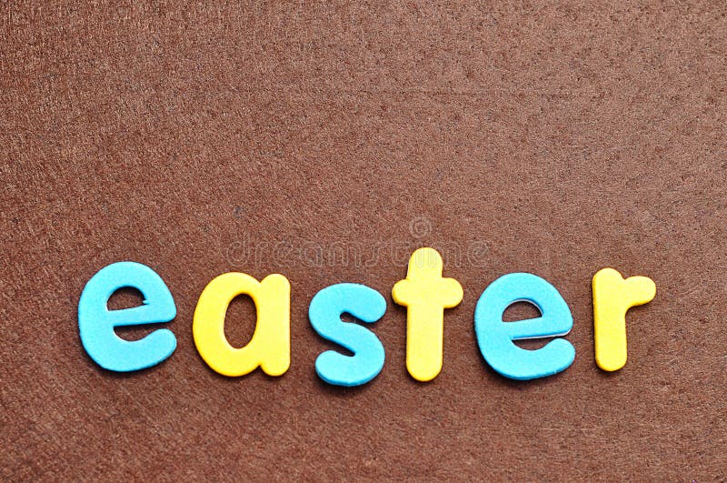 The Word Easter Spelled with Yellow and Blue Letters Stock Image