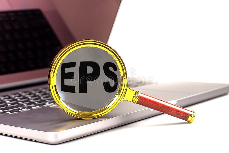 Word eps sobre ampliador no conceito de negócios de laptop foto de stock