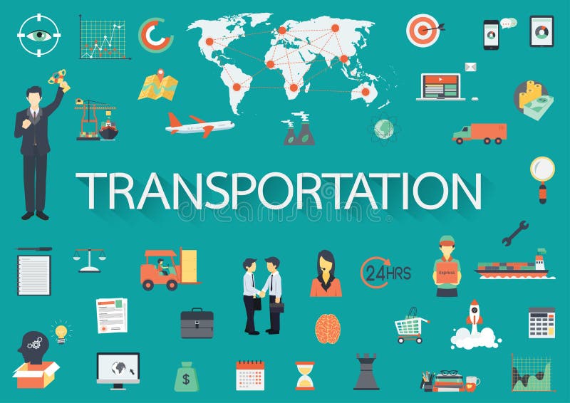 Word with flat icons. Transportation concept.