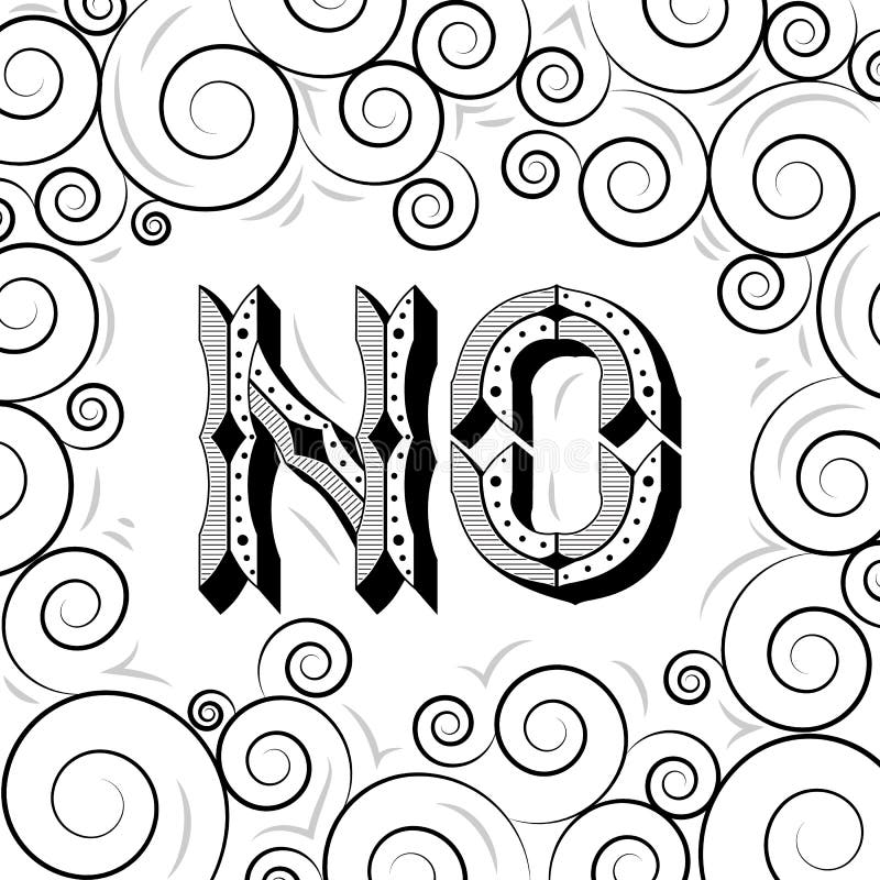 Word GEEN het handdrawn zwart-witte van letters voorzien met spiraalvormige patroongrens Weigering, ontkenning, negatief concept royalty-vrije illustratie Word GEEN het handdrawn zwart-witte van letters voorzien met spiraalvormige patroongrens Weigering, ontkenning, negatief concept royalty-vrije illustratie