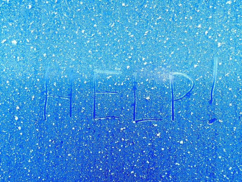 Word HELP en la pared nevada azul fotografía de archivo libre de regalías Word HELP en la pared nevada azul fotografía de archivo libre de regalías