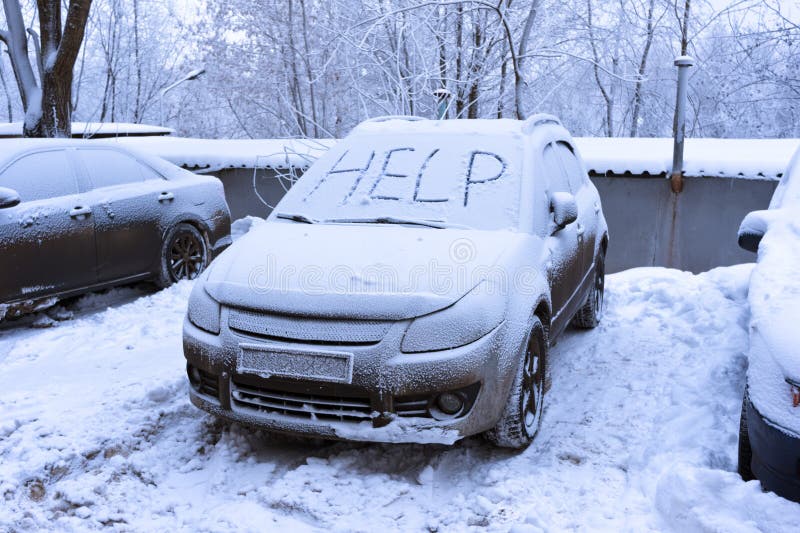 Word help on snow covered car royalty free stock images