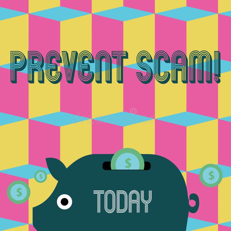 Word het schrijven de tekst verhindert Scam Bedrijfsconcept voor Geld van Piggy van consumentenbeschermings het frauduleuze trans royalty-vrije illustratie Word het schrijven de tekst verhindert Scam Bedrijfsconcept voor Geld van Piggy van consumentenbeschermings het frauduleuze trans royalty-vrije illustratie