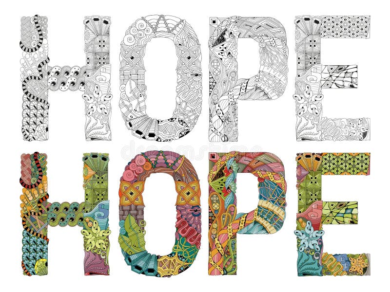 Word Hope Zentangle For Coloring Vector Decorative Object