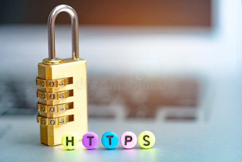 Word HTTPS on computer. Network security and data protection Cyber security concept. Word https stock images, royalty-free photos and pictures