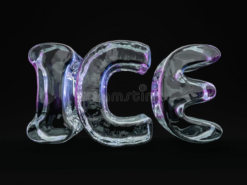 Word ICE Made from Ice Letters on White Background. 3D Stock