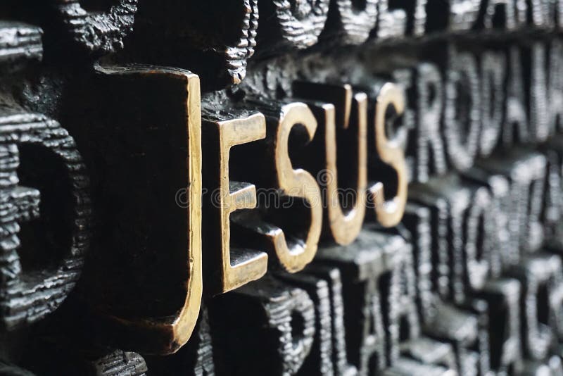 Word Jesus in brief in Barcelona royalty-vrije stock foto Word Jesus in brief in Barcelona royalty-vrije stock foto