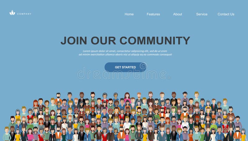Word lid van Onze Gemeenschap Menigte van verenigde mensen als zich zaken of het creatieve communautaire verenigen De vlakke temp vector illustratie Word lid van Onze Gemeenschap Menigte van verenigde mensen als zich zaken of het creatieve communautaire verenigen De vlakke temp vector illustratie