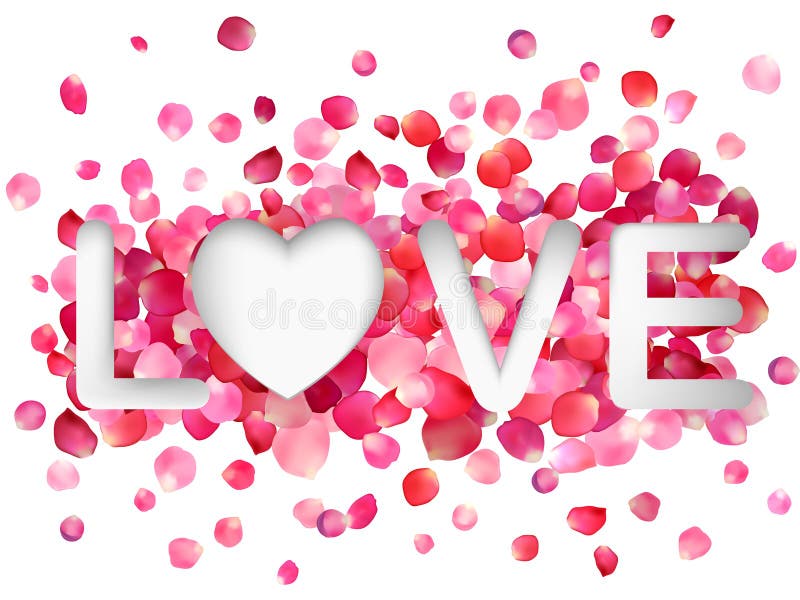 Word Love on a background of pink rose petals.