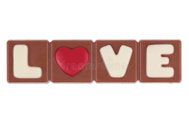 The word love and heart for a chocolate bar