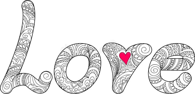 Ornamental Word Love with Big Heart Stock Vector - Illustration of ...