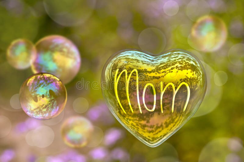 Word Mom written on a soap bubble in the shape of heart stock image Word Mom written on a soap bubble in the shape of heart stock image