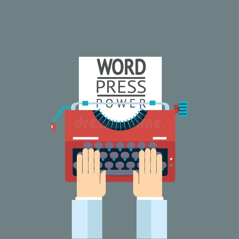 Word Power Mass Media symbol Press Hand Typewriter Journalist Icon on Stylish Background Modern Flat Design Template Vector Illustration.