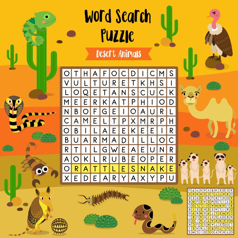 Word Search Puzzle Desert Animals Stock Vector - Illustration of ...