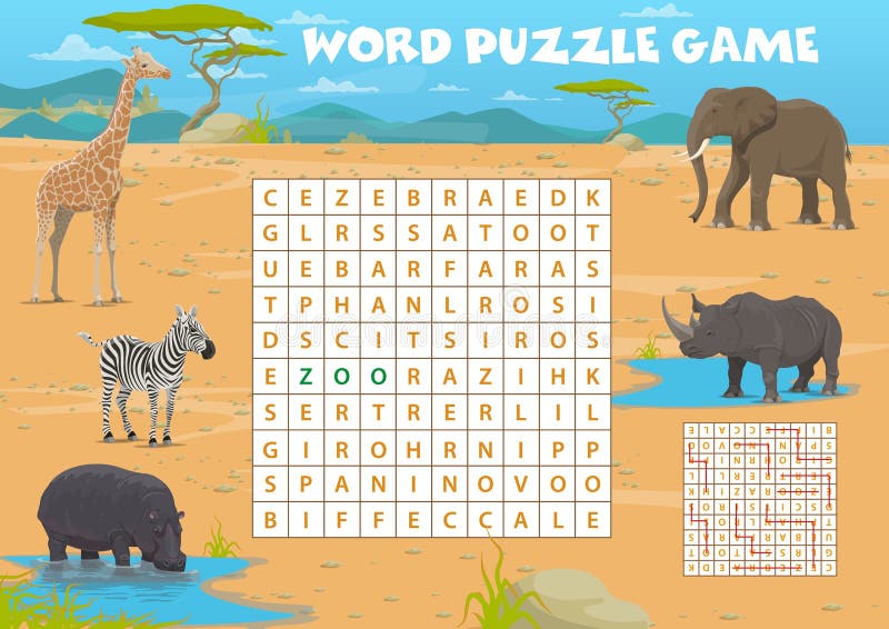Word Search Puzzle Game, African Savannah Animals Stock Vector ...