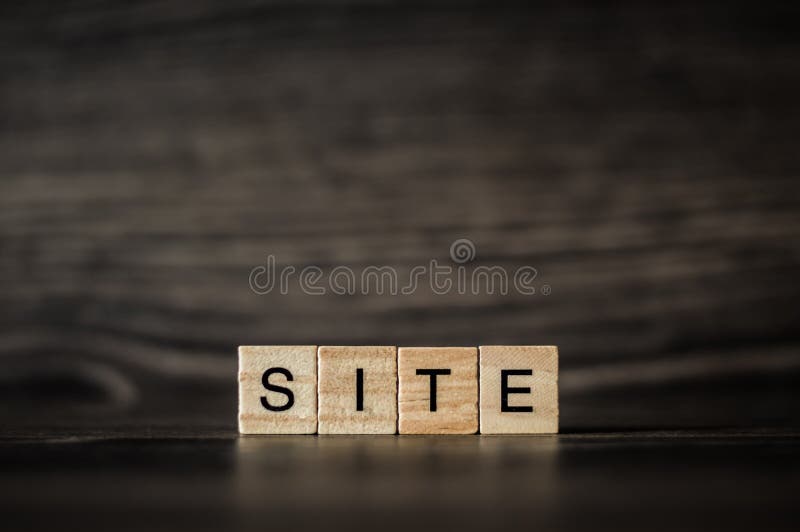 Word Site Of Volumetric Letters Is Background Of Four Colors: Blue, Red