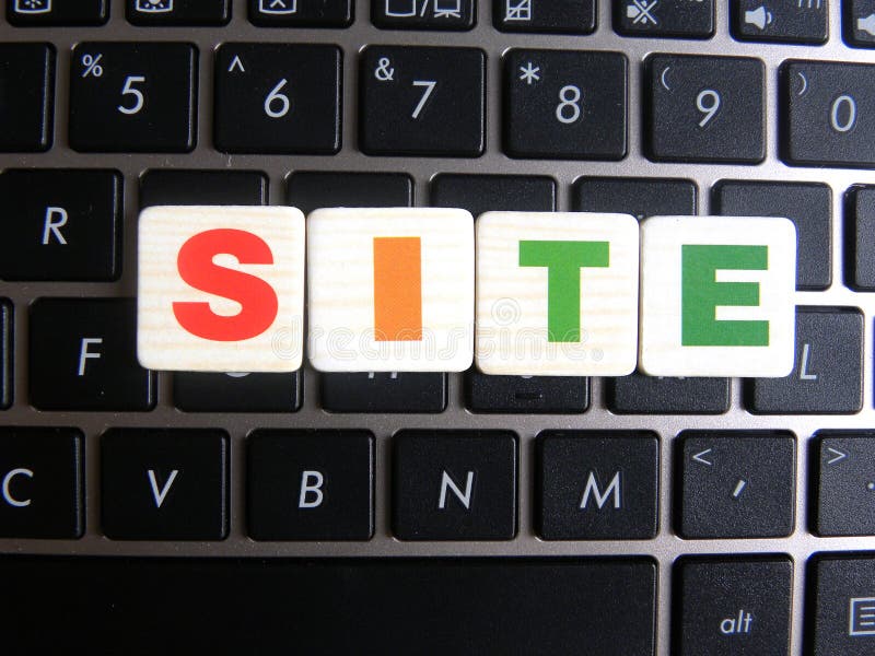 Word Site Of Volumetric Letters Is Background Of Four Colors: Blue, Red