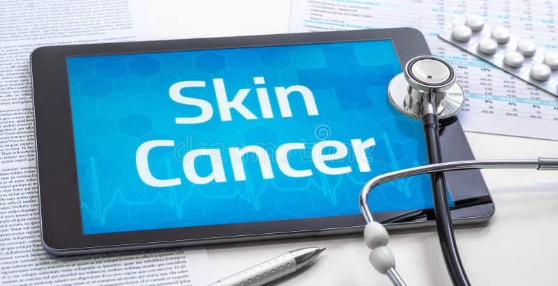 The word Skin Cancer on the display of a tablet