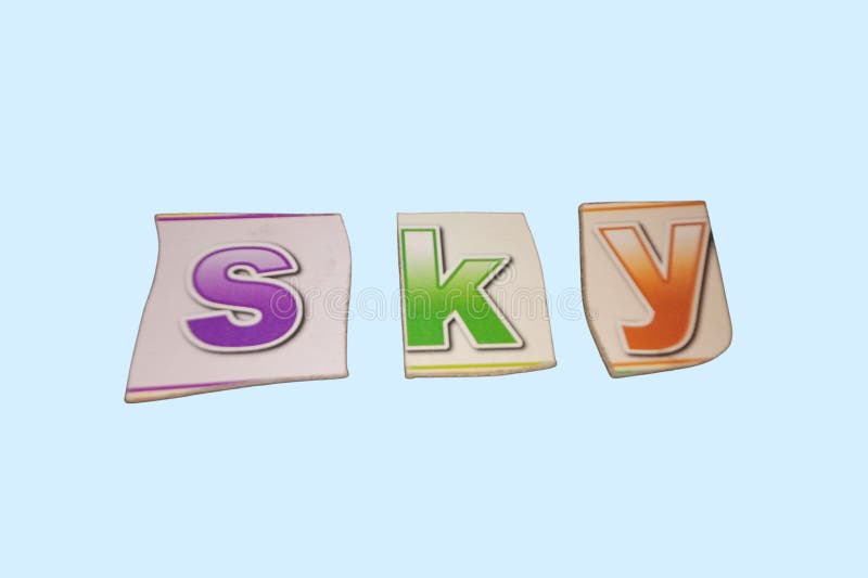 The word "sky" is displayed using brightly colored letters in the form of educational sticker pieces. royalty free illustration
