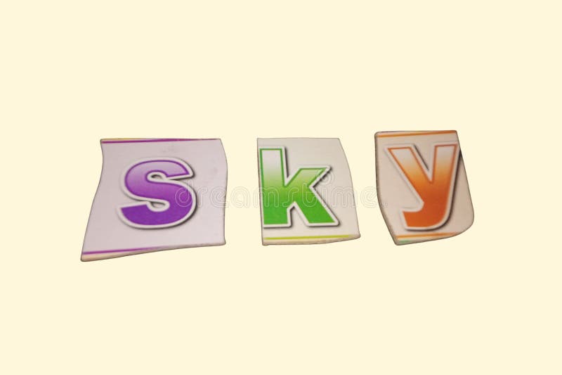 The word "sky" is displayed using brightly colored letters in the form of educational sticker pieces. vector illustration