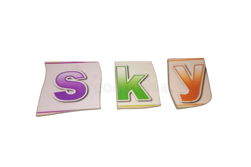 The word "sky" is displayed using brightly colored letters in the form of educational sticker pieces. vector illustration