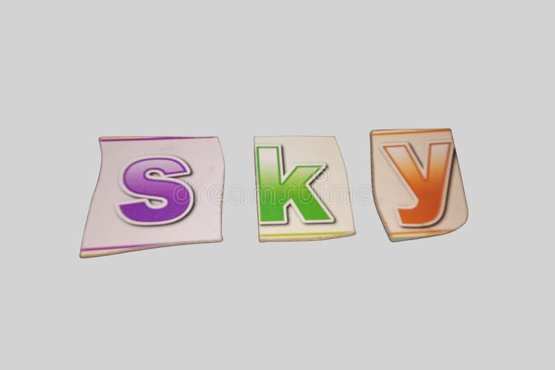 The word "sky" is displayed using brightly colored letters in the form of educational sticker pieces. royalty free illustration