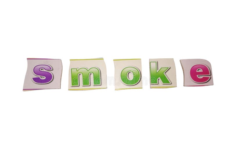 The word "smoke" is made up of brightly colored letters in the style of an educational toy, co vector illustration