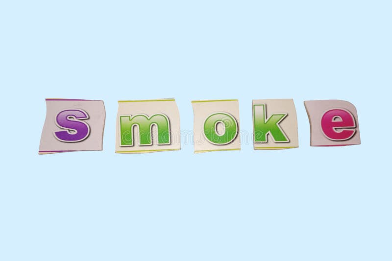 The word "smoke" is made up of brightly colored letters in the style of an educational toy vector illustration