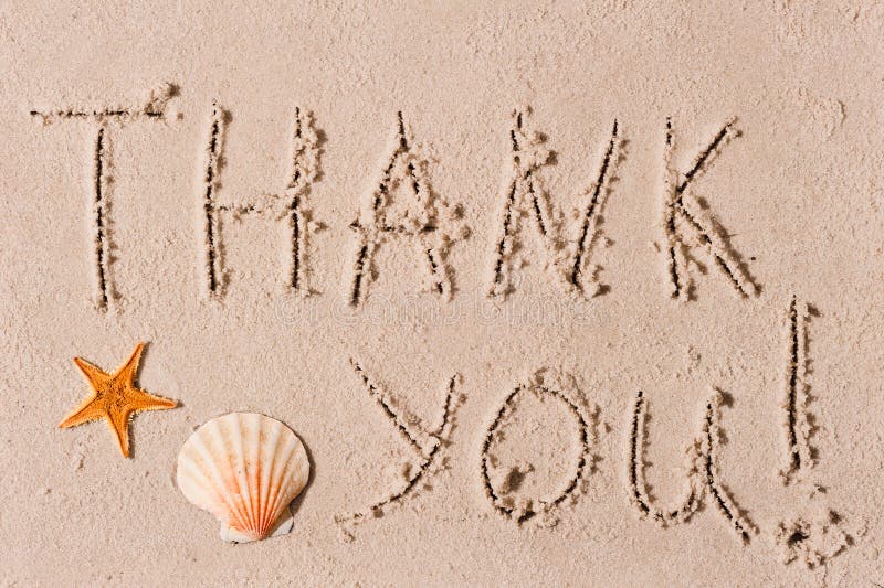 Word of thank you to sand or seashells