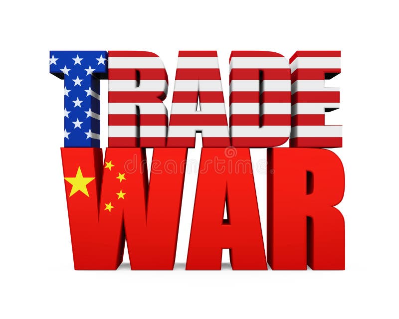 Word `TRADE WAR` with United States and Chinese Flag Isolated stock illustration Word `TRADE WAR` with United States and Chinese Flag Isolated stock illustration