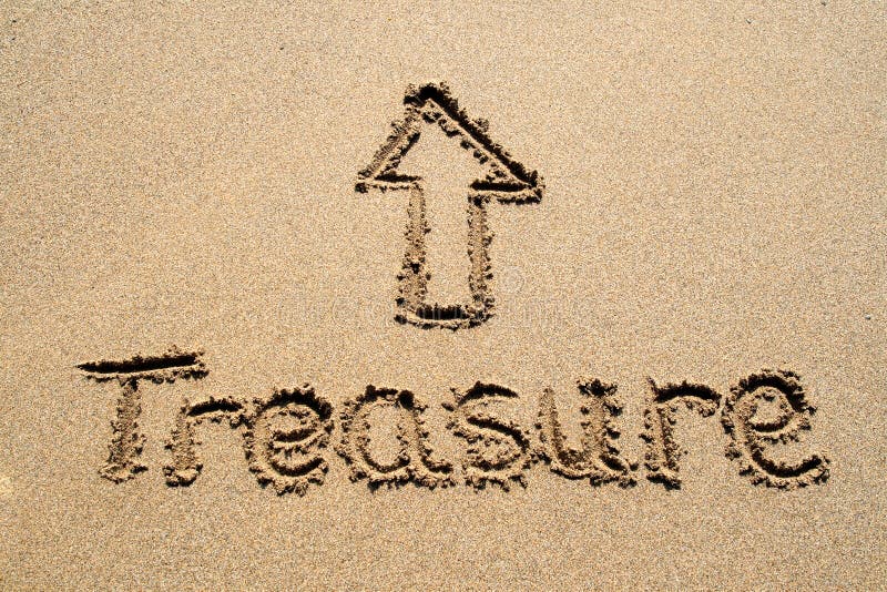 The Word Treasure on a Beach. Stock Image Image of scraped, guide
