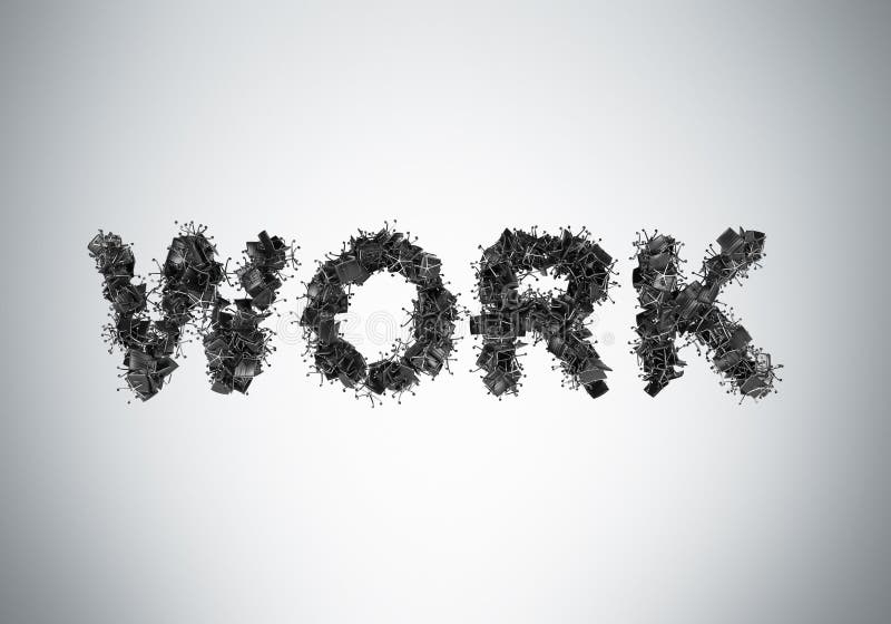 The Word WORK is Composed from Black Leather Office Chairs. Stock