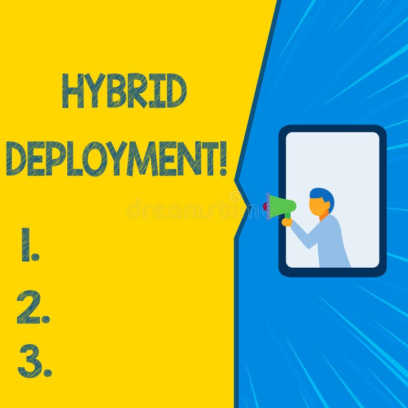 Word writing text Hybrid Deployment. Business concept for a combination of onpremises applications or data Isolated royalty free illustration