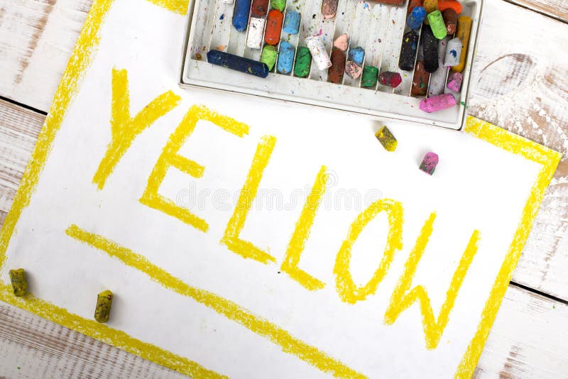 Word YELLOW Written In Yellow Crayon Stock Illustration Illustration