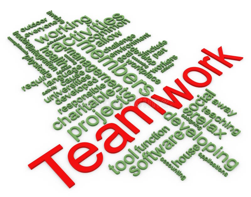 3d Words in a wordcloud of teamwork. 3d Words in a wordcloud of teamwork.