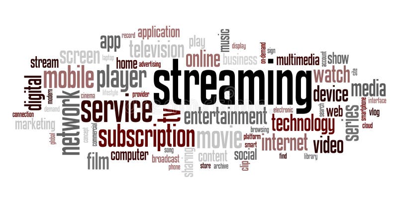 Slovo streamování a další tagy spojený multimediální obsah platformy.
