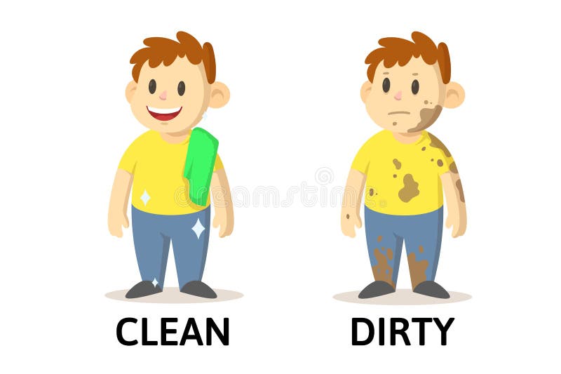 Words Clean and Dirty Flashcard with Cartoon Characters. Opposite  Adjectives Explanation Card. Flat Vector Illustration Stock Vector -  Illustration of filthy, english: 178976739