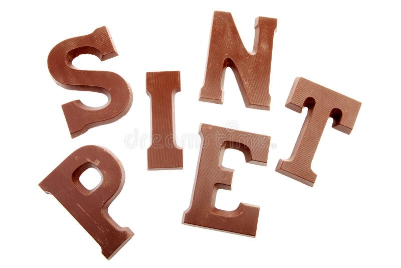 The words SINT and PIET in chocolate letters isolated on white