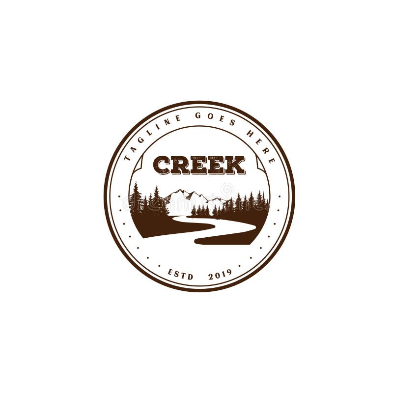 Vintage Retro River Creek Mountain Pine Cedar Spruce Tree Forest Logo Design Vector illustration. Logo spruce vectors