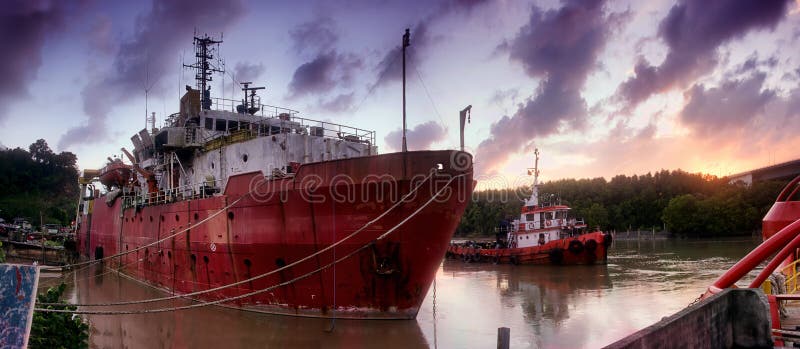 Work Boat Vessel Berthing at River Stock Photo Image of beautiful