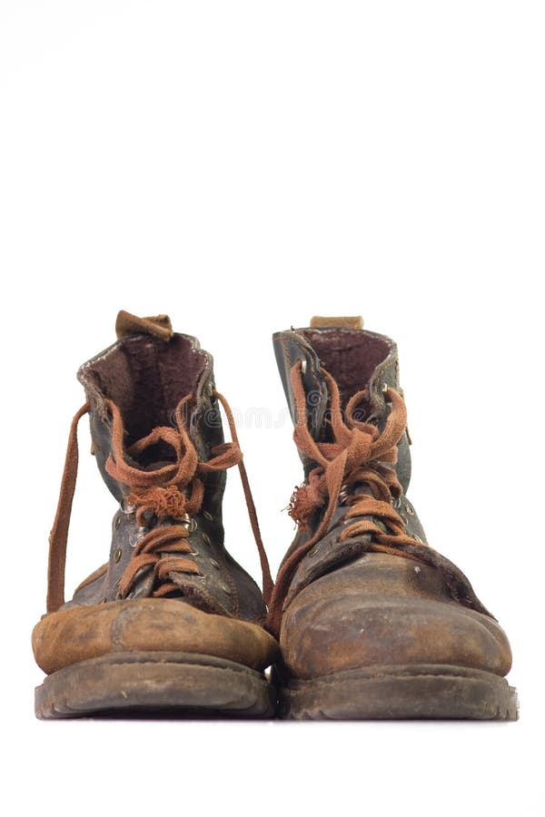 Pair of Old Boots on Wooden Floor Boards Stock Photo - Image of aged ...
