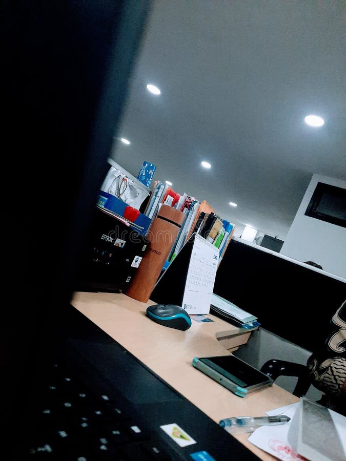 Work Desk, Productive Friday, Water Bottle and Document Rack Stock