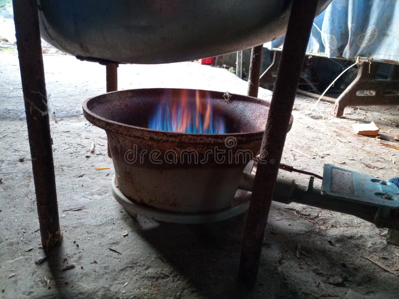 Work Gas Burner. Gas Burner Under Smokehouse Tank Stock Image Image