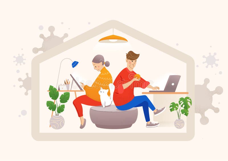 Work From Home and Stay Safe - Stop the Spread of Covid-19 Coronavirus vector illustration