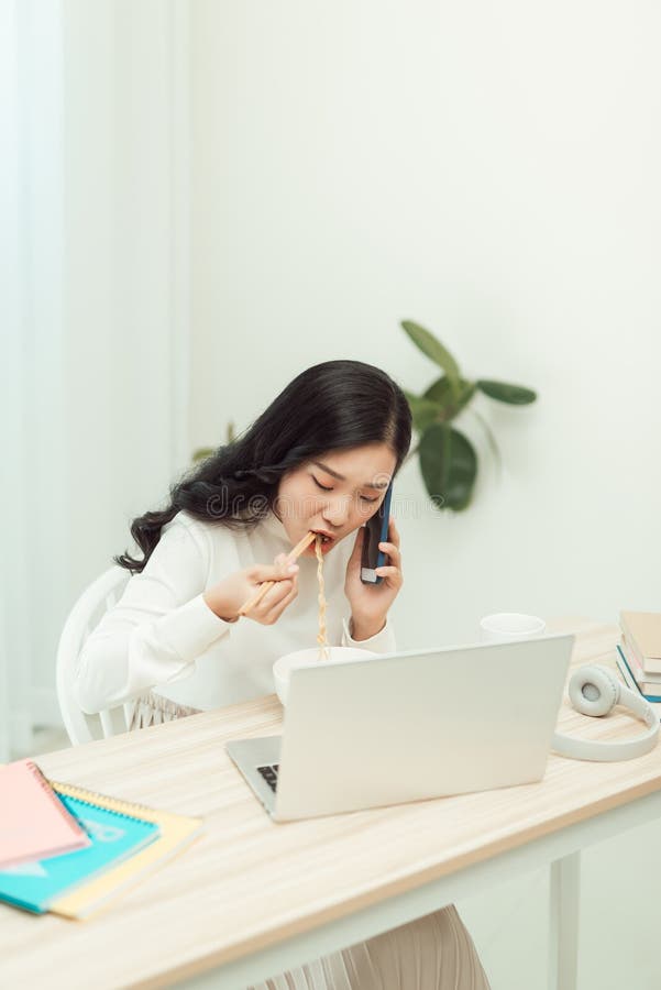 Work from Home, Young Woman Working Remotely from Home. Using Computer